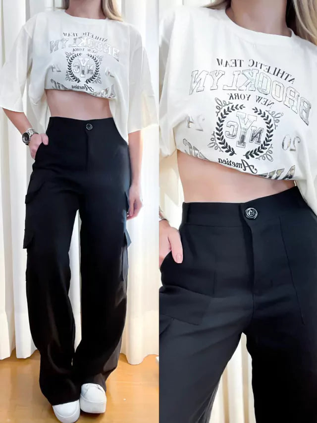 Calça Cargo em Alfaiataria Marrant com Elastano Verena