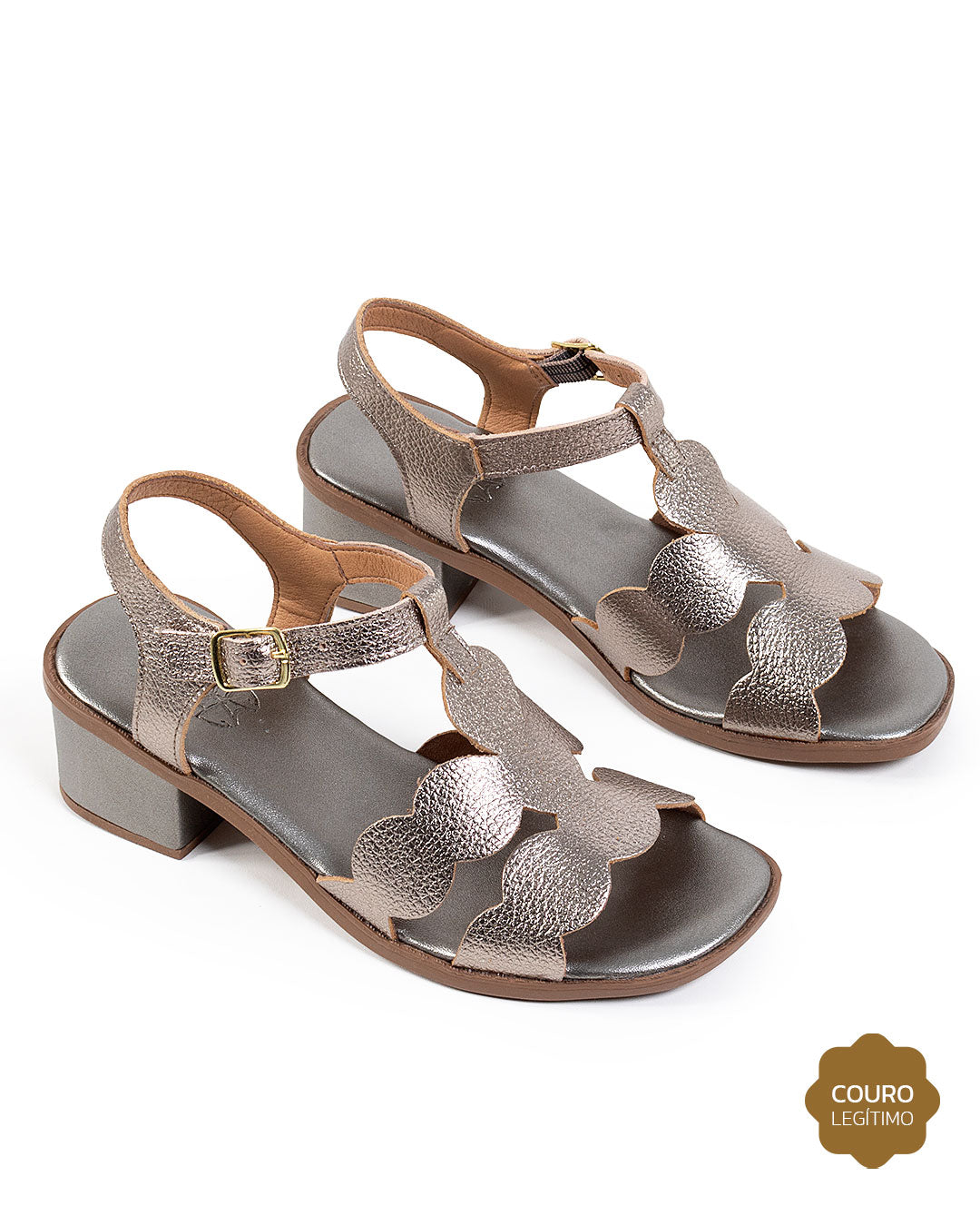 Sandália Feminina Salto Bloco Floater Prata Velho