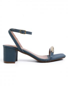 Sandália Feminina Salto Bloco Lizard Cobalt