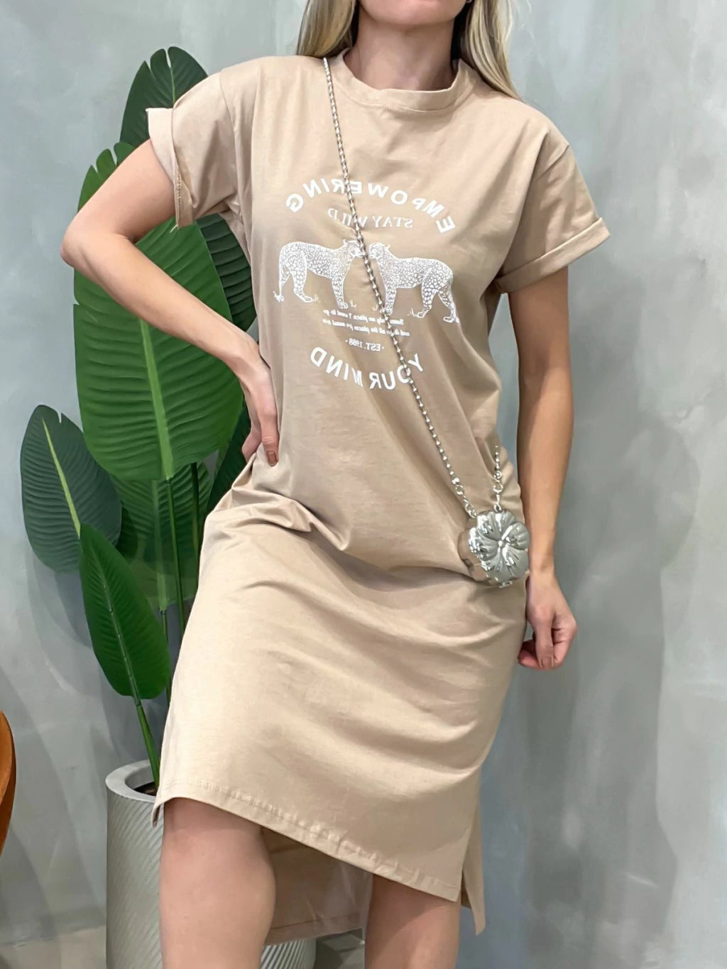 Camisão Vestido Midi Evelin Estampado em Algodão com Elastano