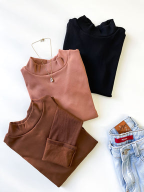 Blusa Feminina em Ribana Térmica Manga Longa com Gola