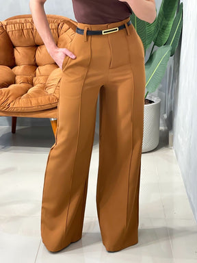 Calça Feminina Pantalona em Alfaiataria com Cinto