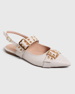 Sapatilha Feminina Bico Fino Napa Off White com Fivelas