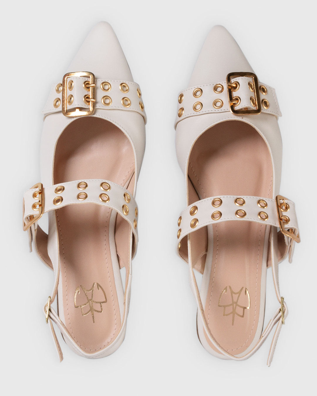 Sapatilha Feminina Bico Fino Napa Off White com Fivelas