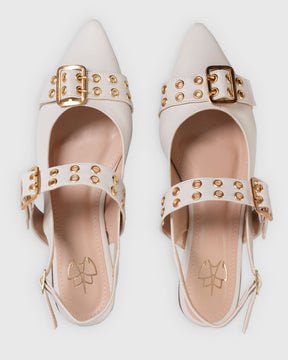 Sapatilha Feminina Bico Fino Napa Off White com Fivelas