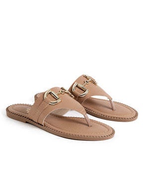 Sandália Rasteira Feminina Napa Pele com Fivela