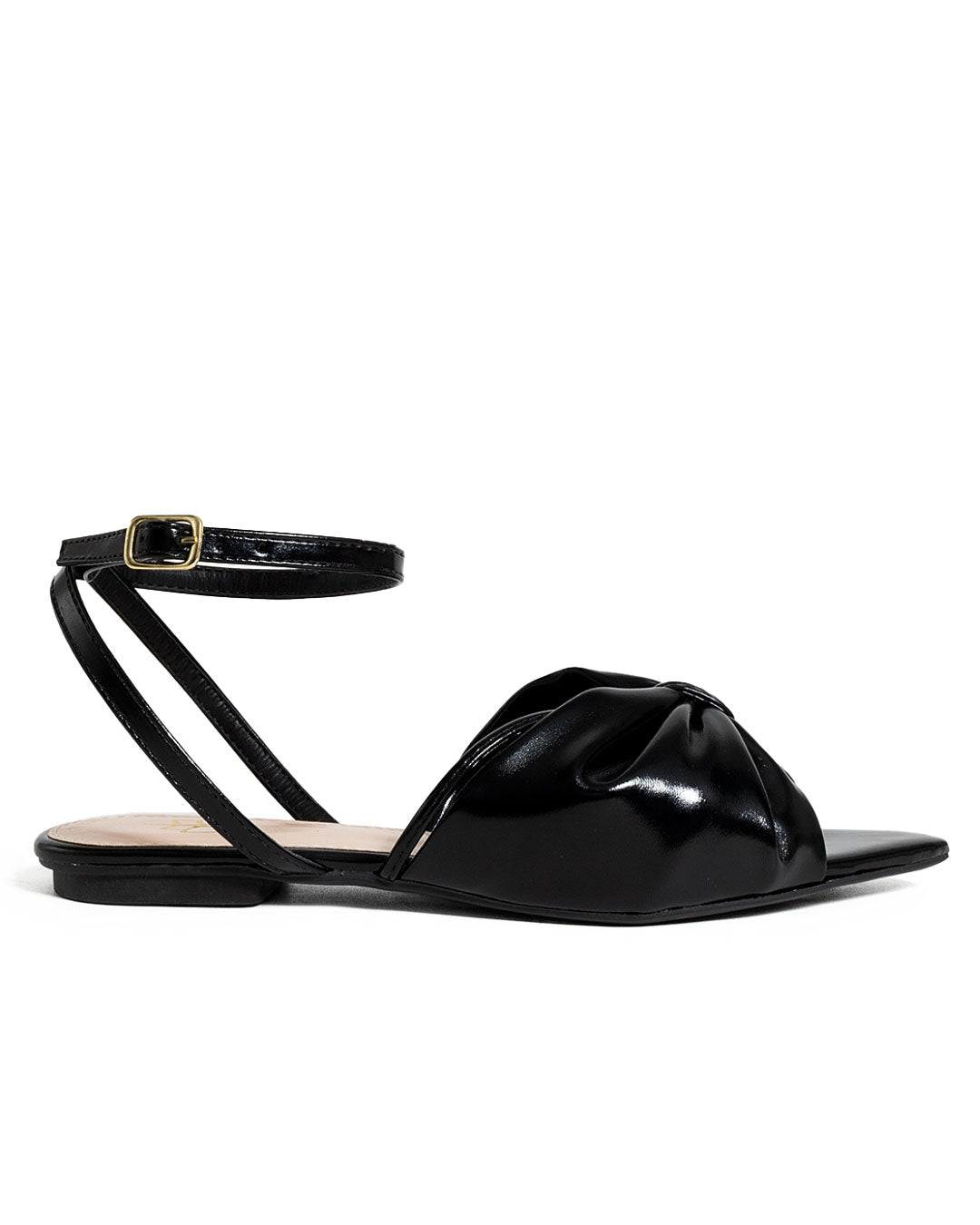 Sandália Rasteira Metalic Soft Preta com Laço