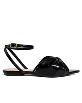 Sandália Rasteira Metalic Soft Preta com Laço