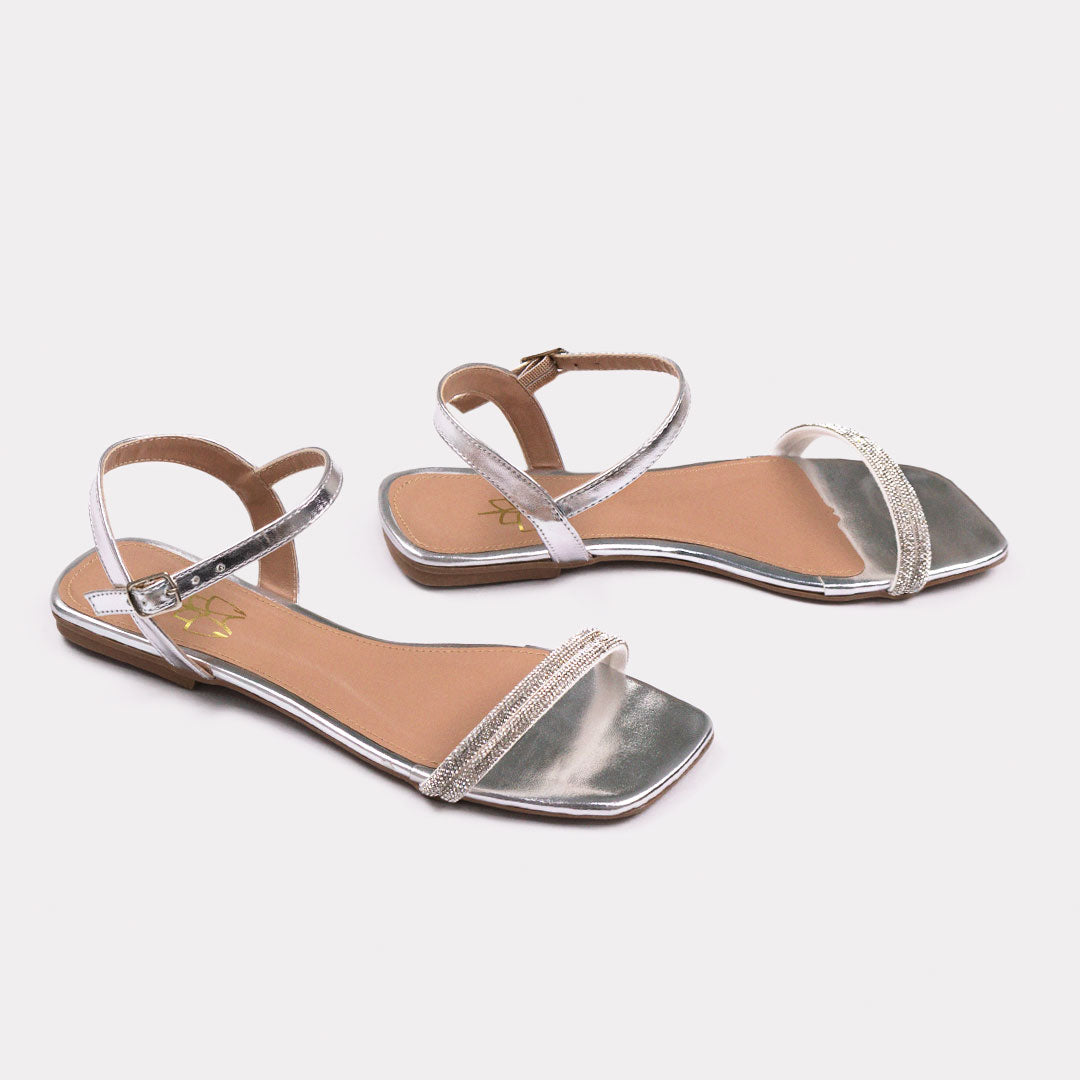 Sandália Rasteira Crystal Shine – Napa Prata