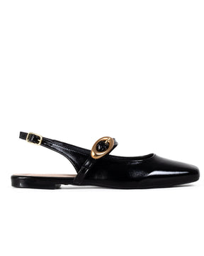 Sapatilha Feminina Slingback Egeo Preta com Fivela Dourada