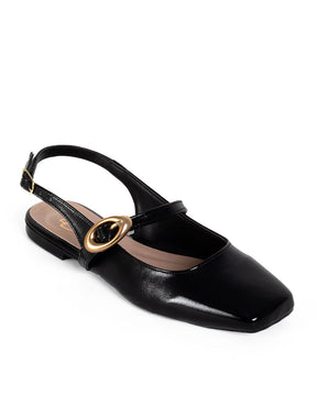 Sapatilha Feminina Slingback Egeo Preta com Fivela Dourada