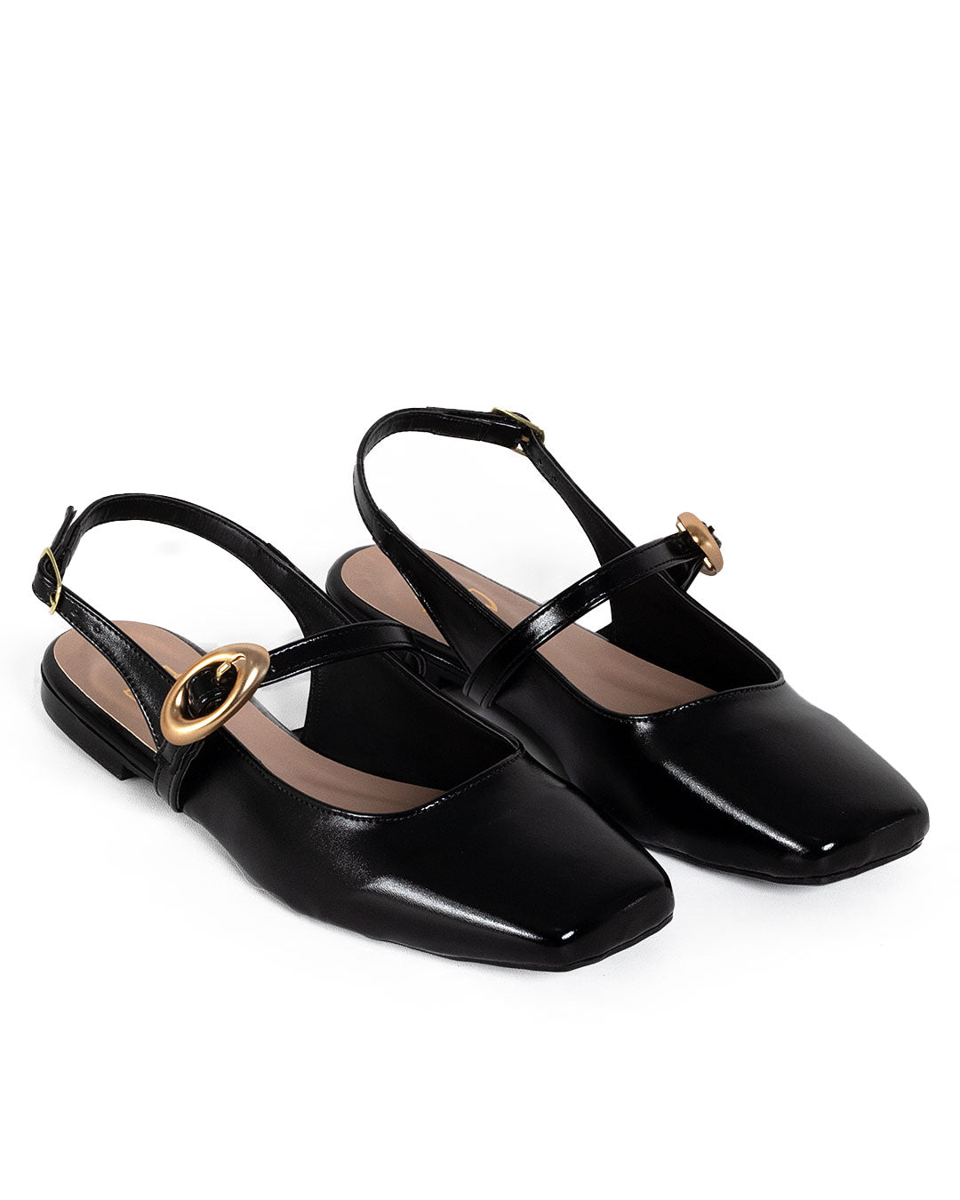 Sapatilha Feminina Slingback Egeo Preta com Fivela Dourada