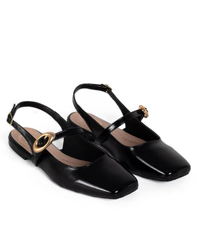 Sapatilha Feminina Slingback Egeo Preta com Fivela Dourada
