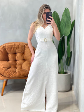 Vestido Longo Edvania em Alfaiataria Sensoriale com Alça e Fenda