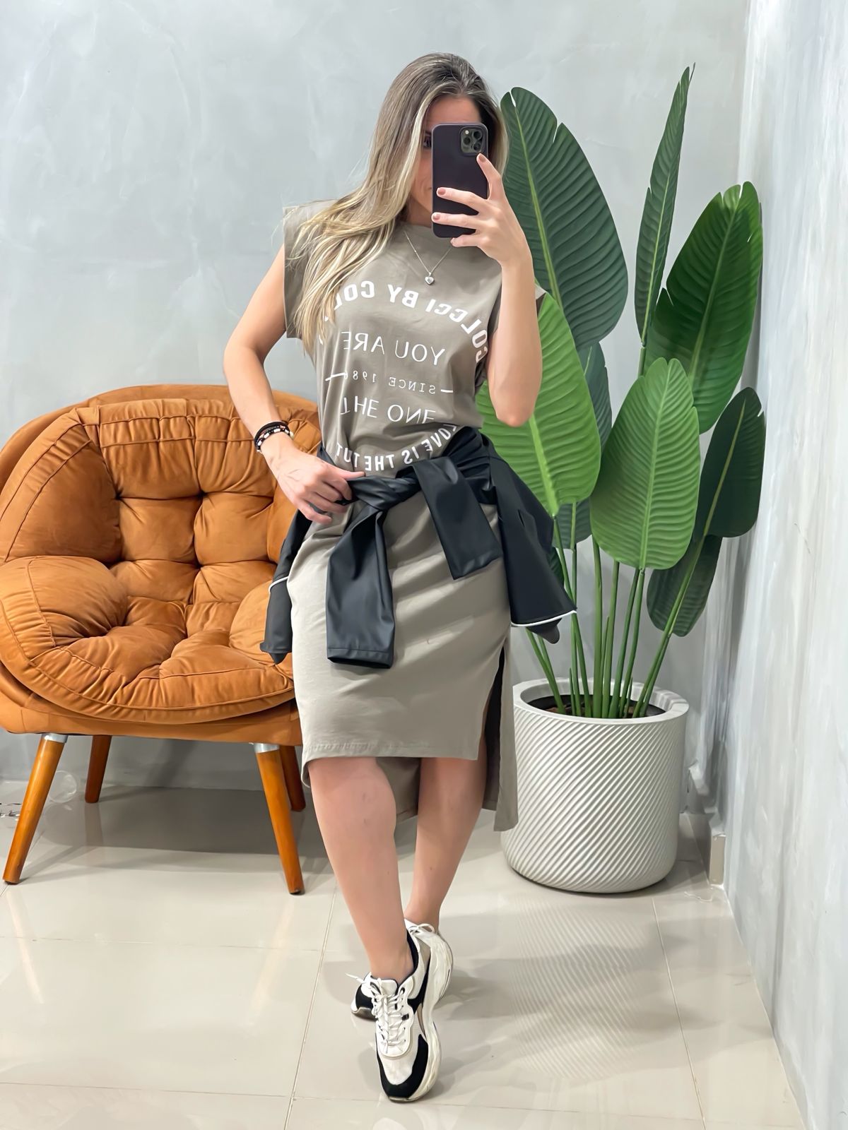 Vestido Camisão Midi Colcci Regata em Algodão com Elastano