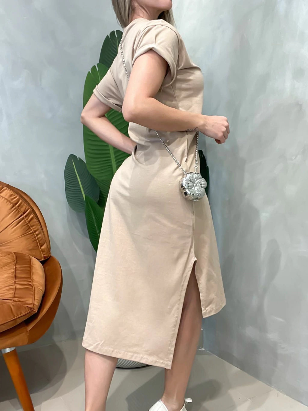 Camisão Vestido Midi Evelin Estampado em Algodão com Elastano