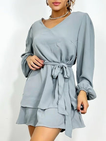 Vestido Curto Suelen Manga Longa em Tecido Duna