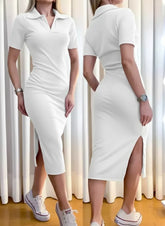 Vestido Midi Sindy em Ribana com Gola Polo