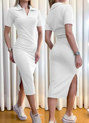 Vestido Midi Sindy em Ribana com Gola Polo